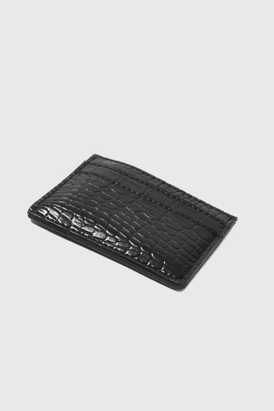 Black Leather Look Croc Card Holder image number 1