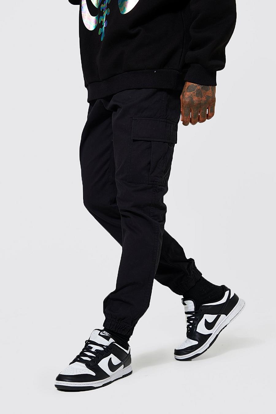 Black Slim Fit Twill Cargo Trousers image number 1