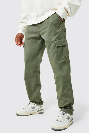 Khaki Elasticated Waist Straight Leg Twill Cargo Trouser