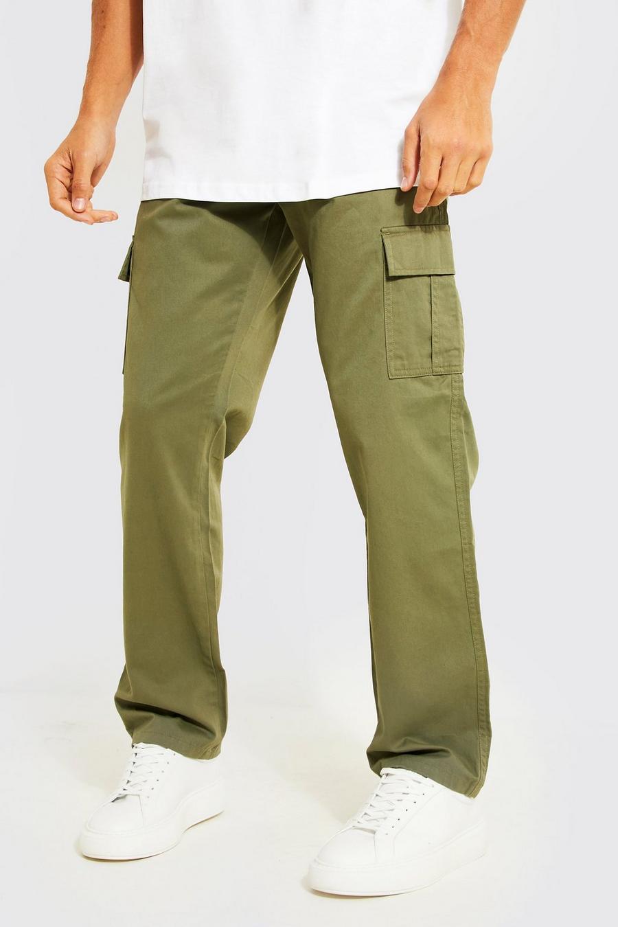 Khaki Relaxed Fit Twill Cargo Trousers image number 1