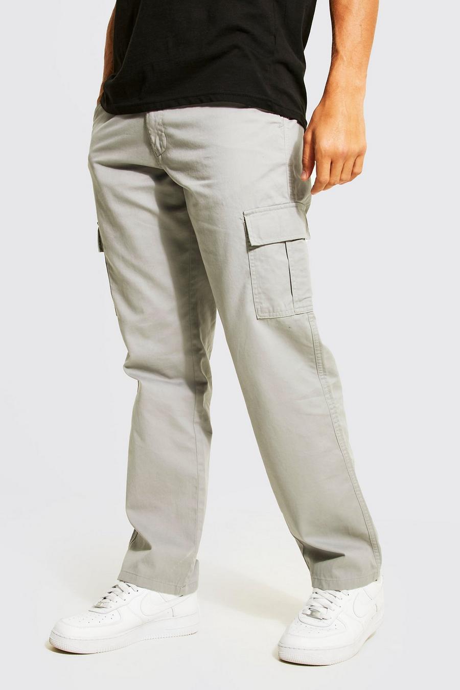 Grey Relaxed Fit Twill Cargo Trousers image number 1