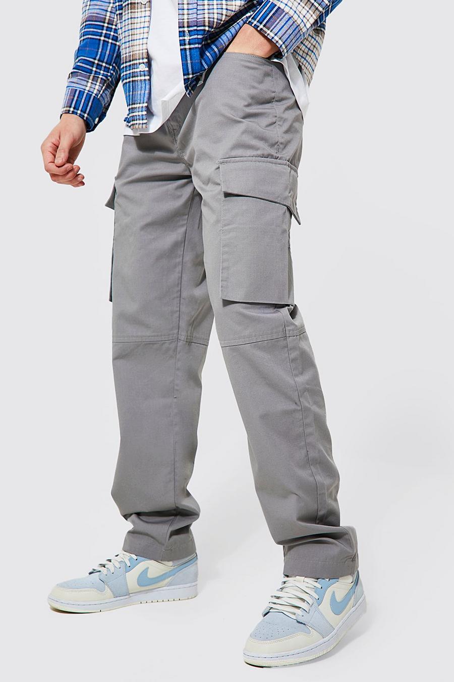 Grey Regular Fit Ripstop Cargo Trousers image number 1