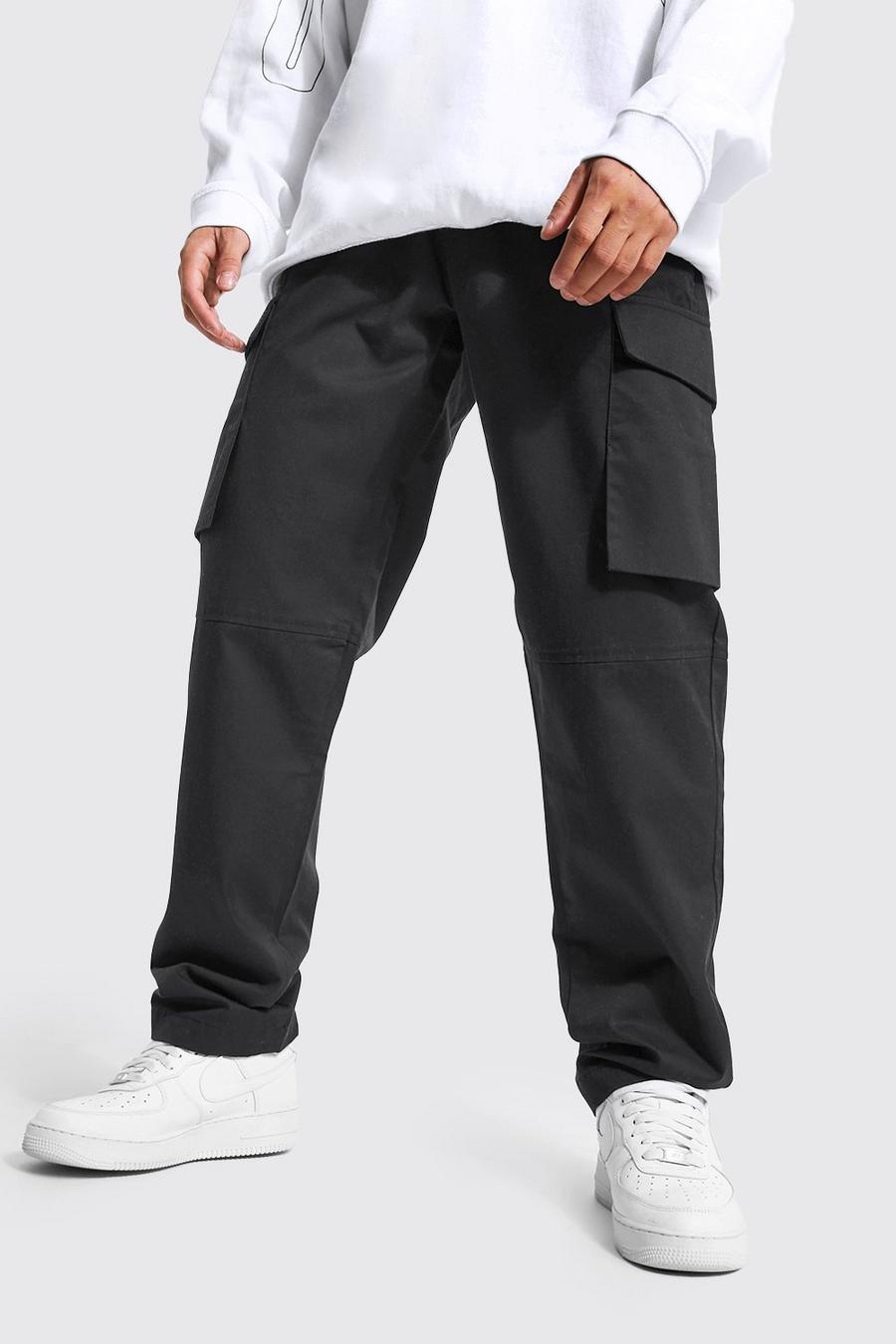 Black Regular Fit Ripstop Cargo Trousers image number 1
