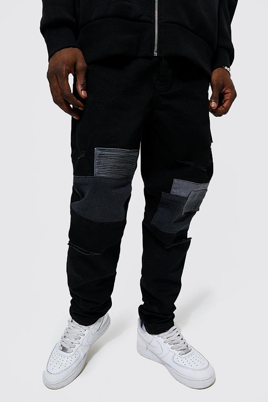 שחור אמיתי ג'ינס סקיני סטרץ' עם טלאים image number 1
