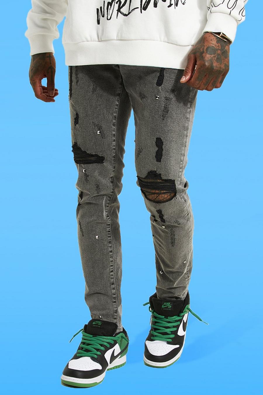 Ice grey Super skinny jeans med slitna knän image number 1