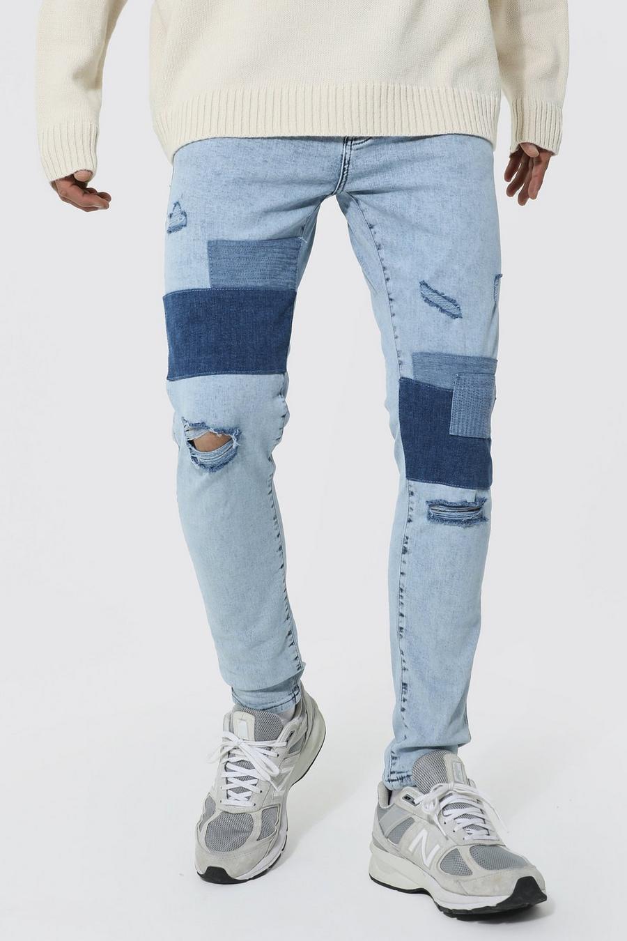 Stretch Patchwork Skinny Jeans, Ice blue image number 1