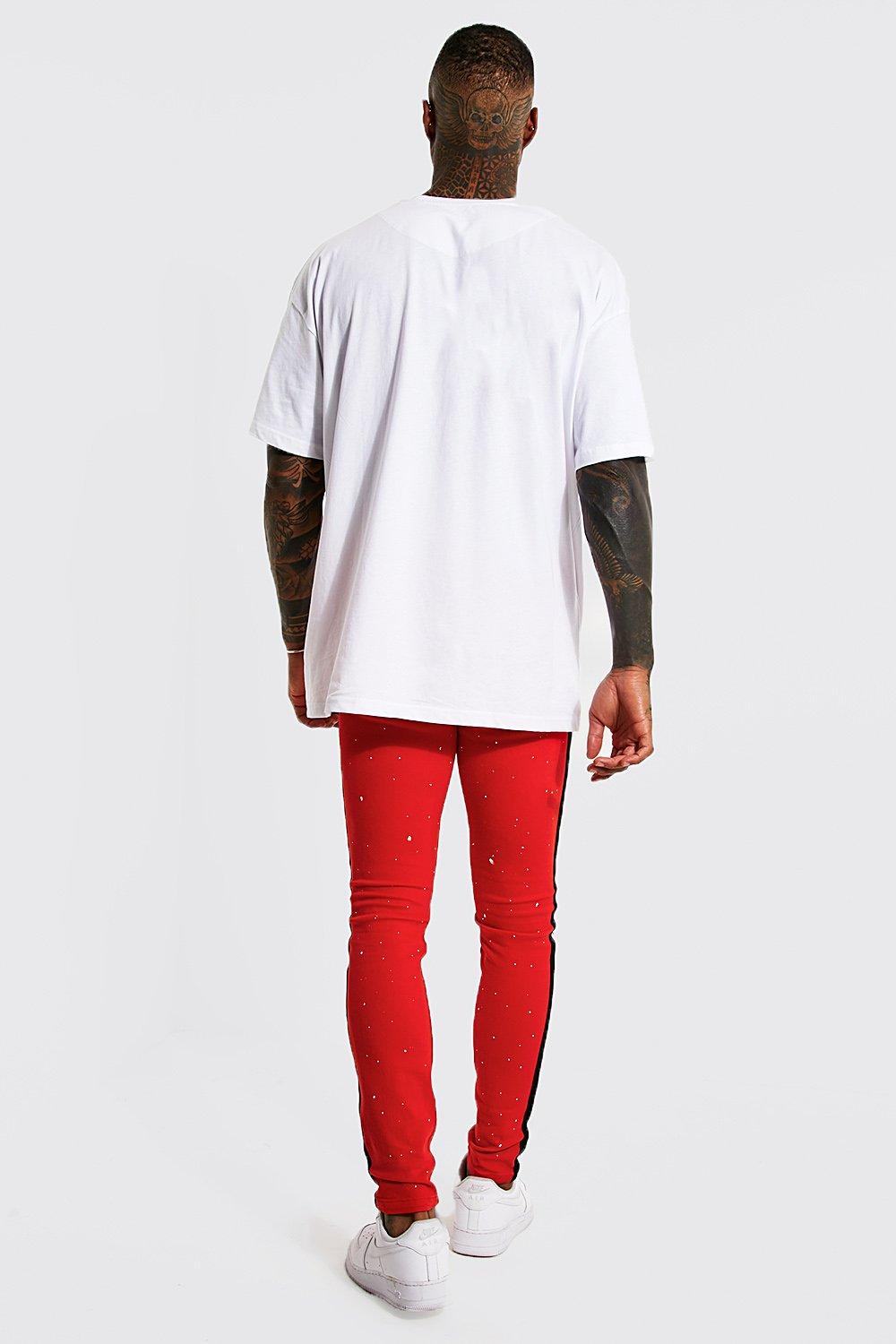 Super Skinny Busted Knee Side Stripe Jeans boohoo IL
