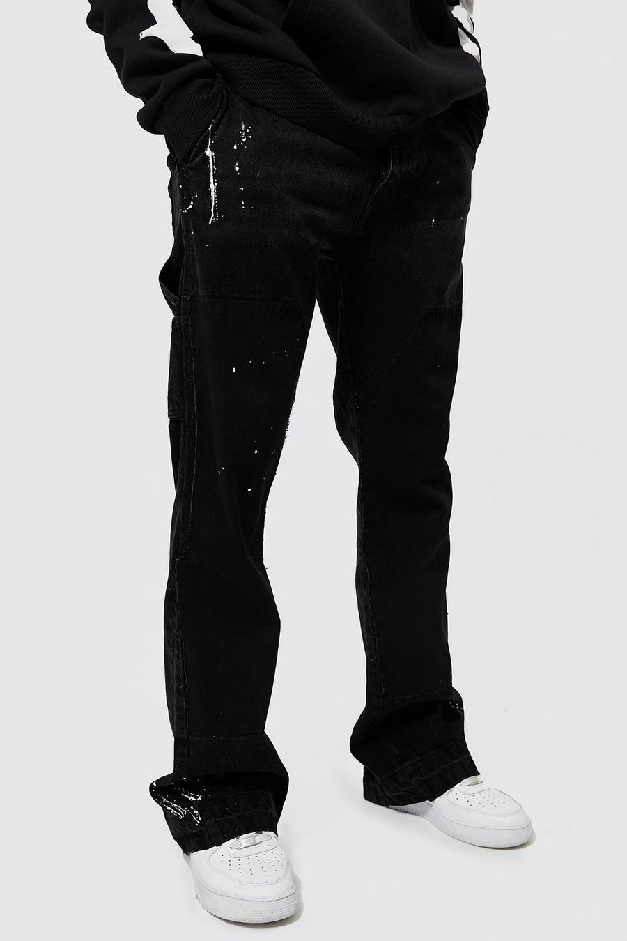 True black Skinny Flare Panel Distressed Jeans image number 1