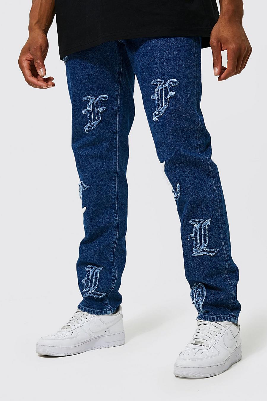 כחול בהיר ג'ינס בגזרה ישרה עם טלאים Ofcl image number 1