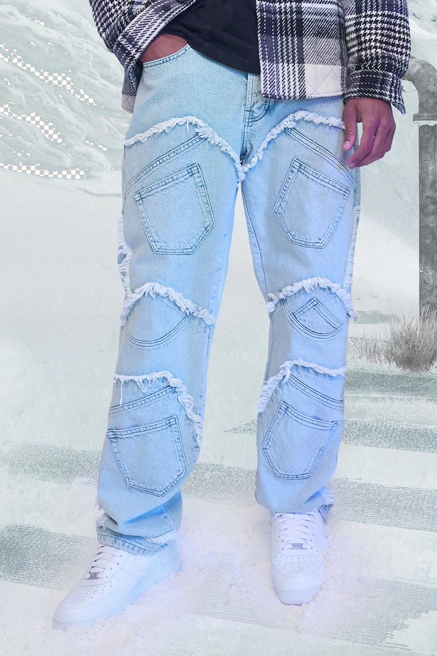 Ice blue Relaxed Fit Distressed Pocket Jeans image number 1