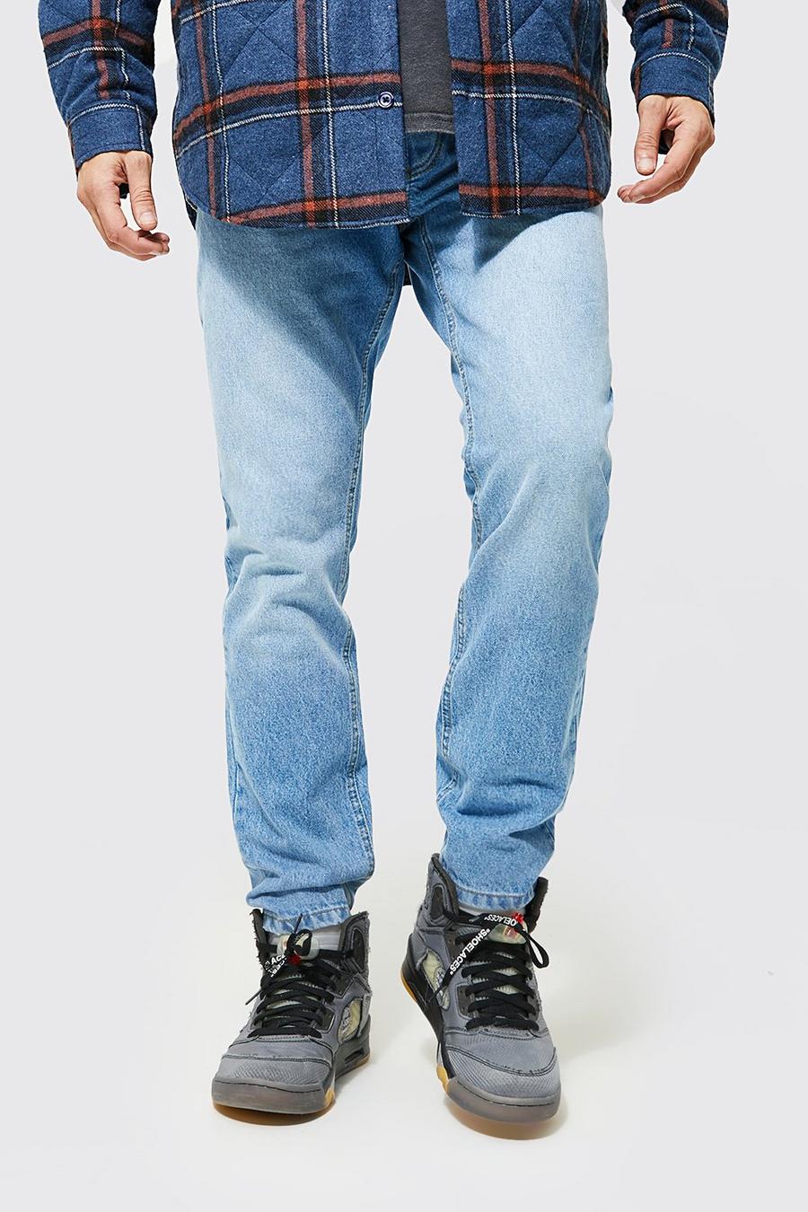 Jeans Slim Fit in denim rigido, Light blue azzurro image number 1
