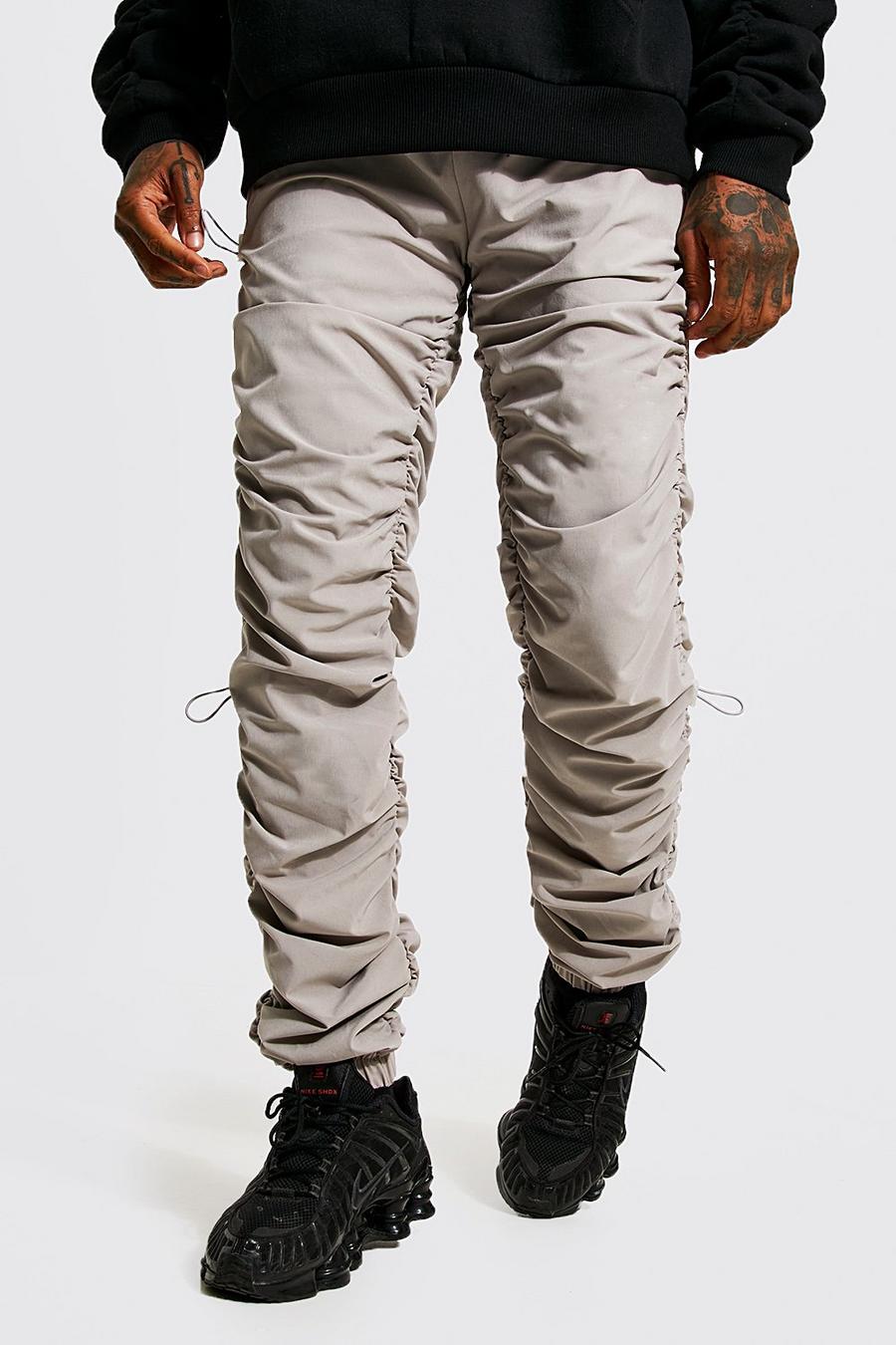 אפור מכנסי נמתח בגזרה צרה עם לולאות וקפלים image number 1