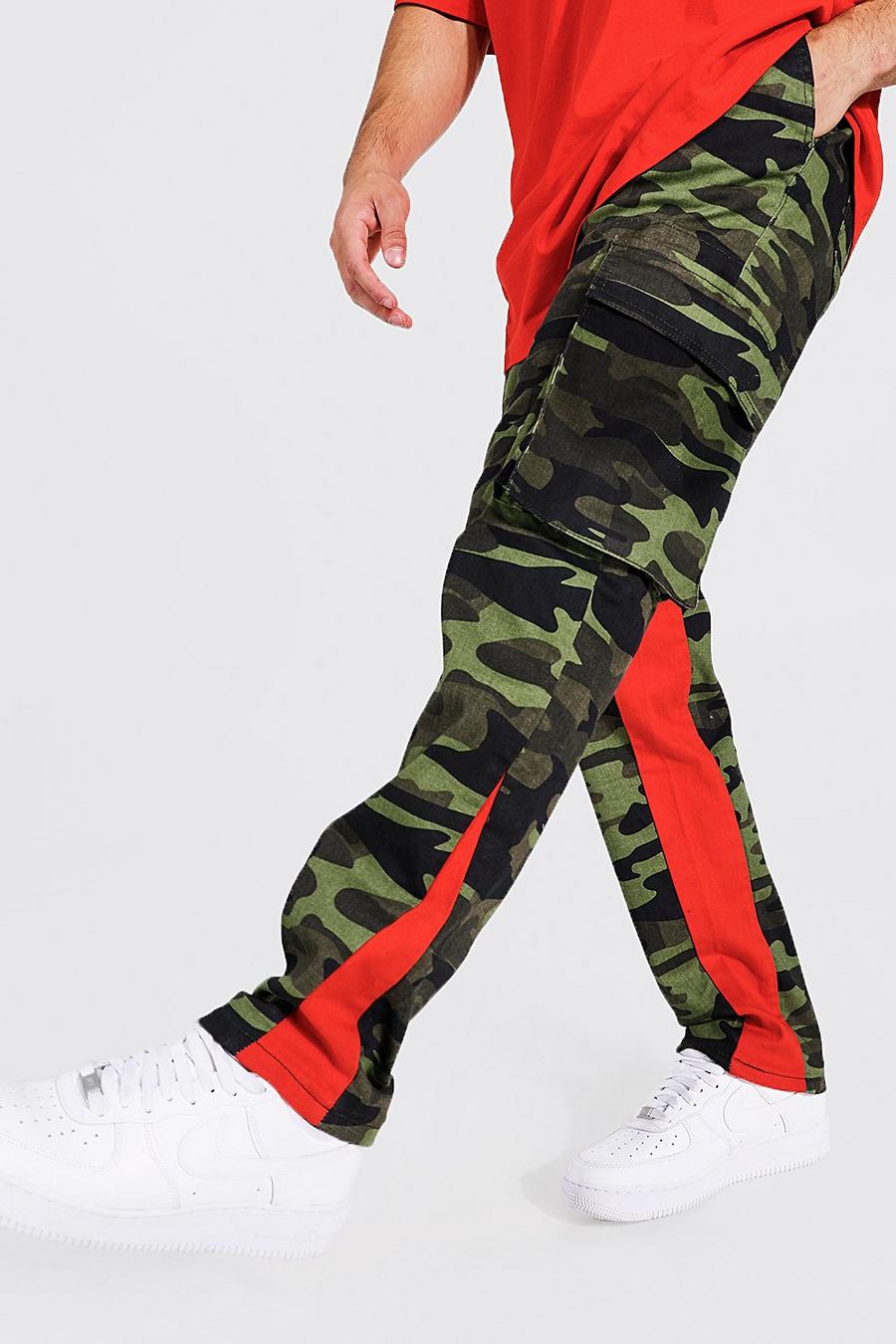 Straight Leg Camo Cargo Pants With Panel image number 1