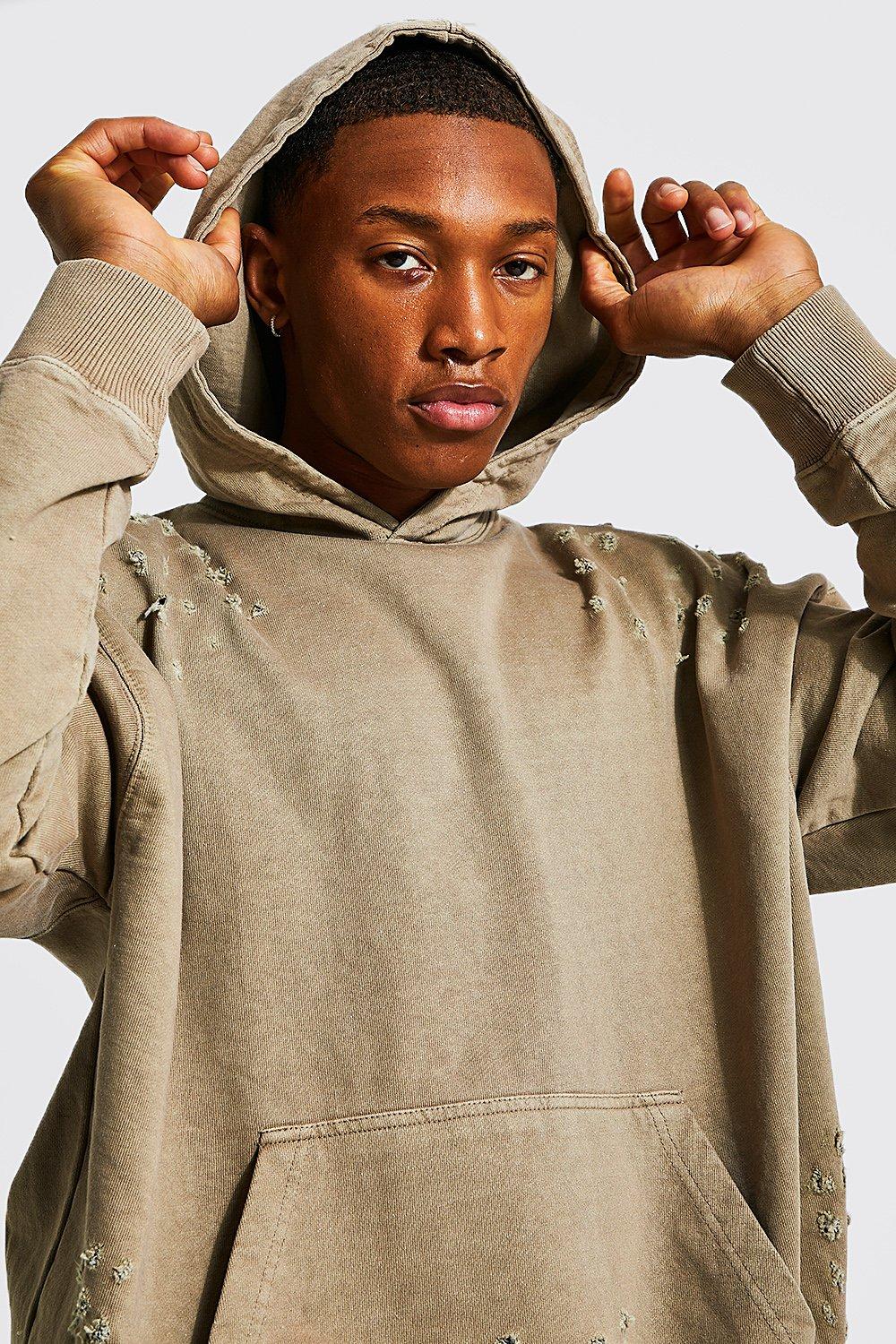 Distressed cheap hooded sweatshirt