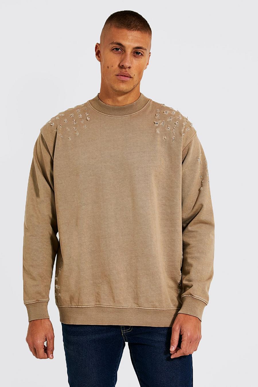 Zerrissenes Oversize Sweatshirt, Stone beige image number 1