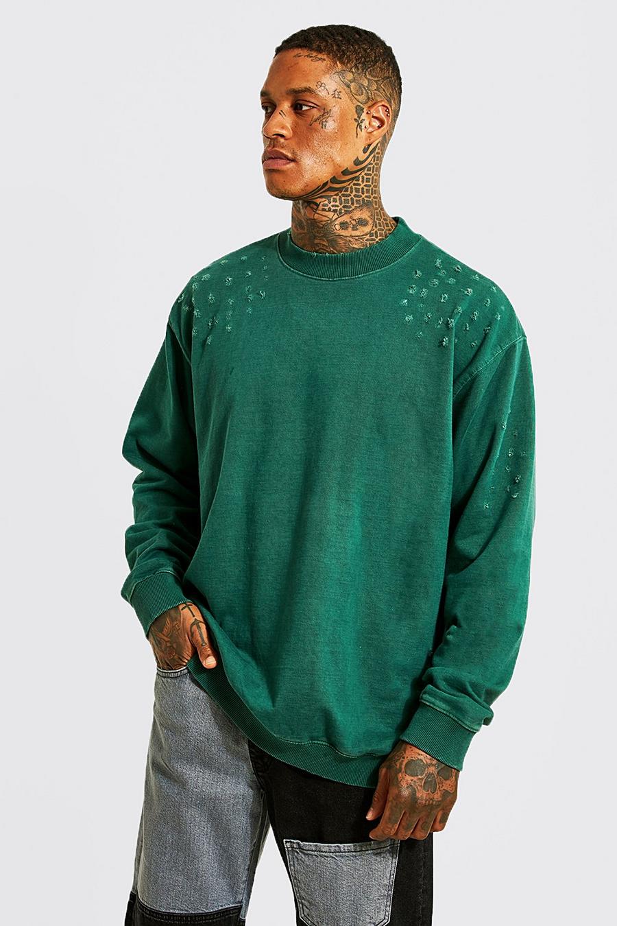 Zerrissenes Oversize Sweatshirt, Dark green image number 1