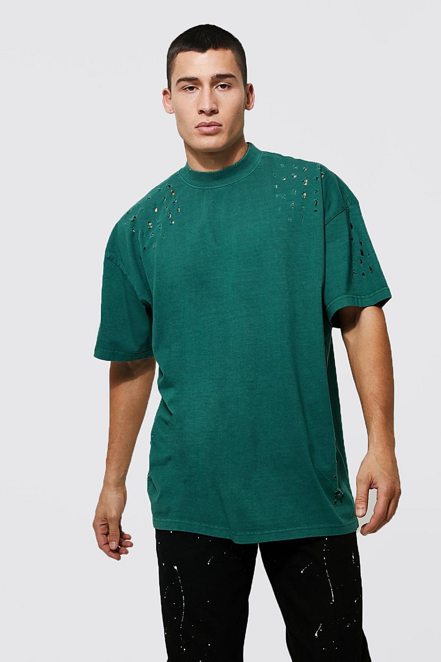 Dark green Oversized Man Distressed T-shirt image number 1