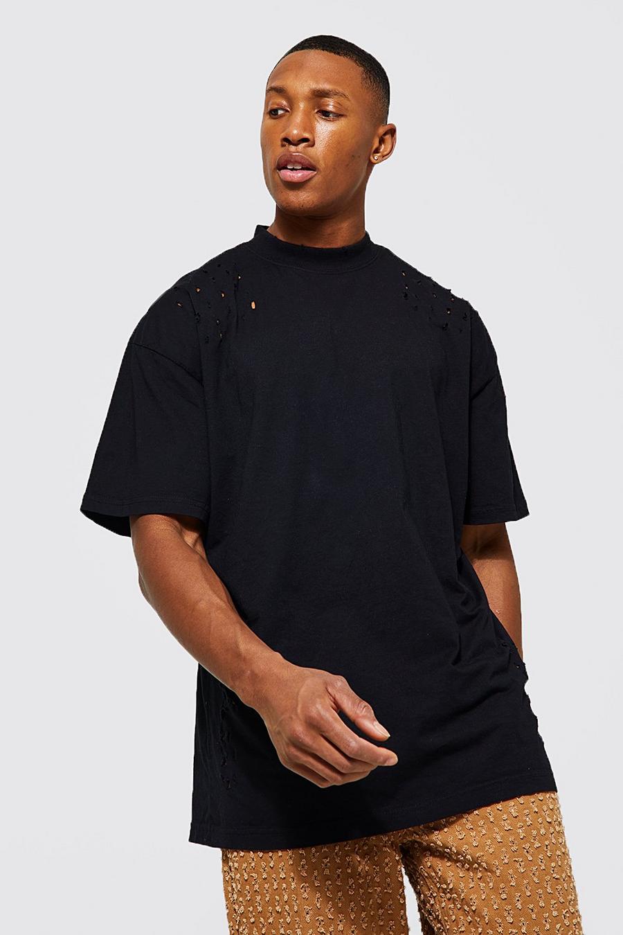 Black schwarz Oversized Distressed T-shirt