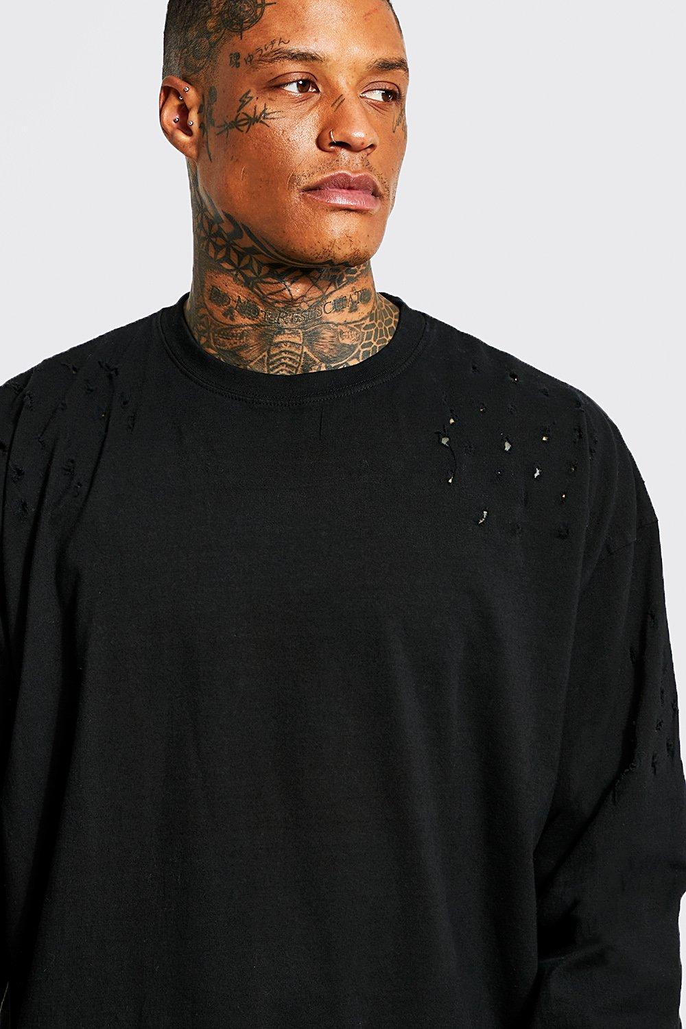 Oversized Long Sleeve Distressed T-shirt