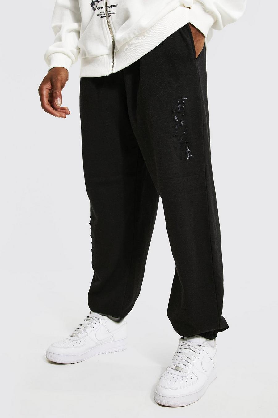 Black Oversized Distressed Joggers image number 1