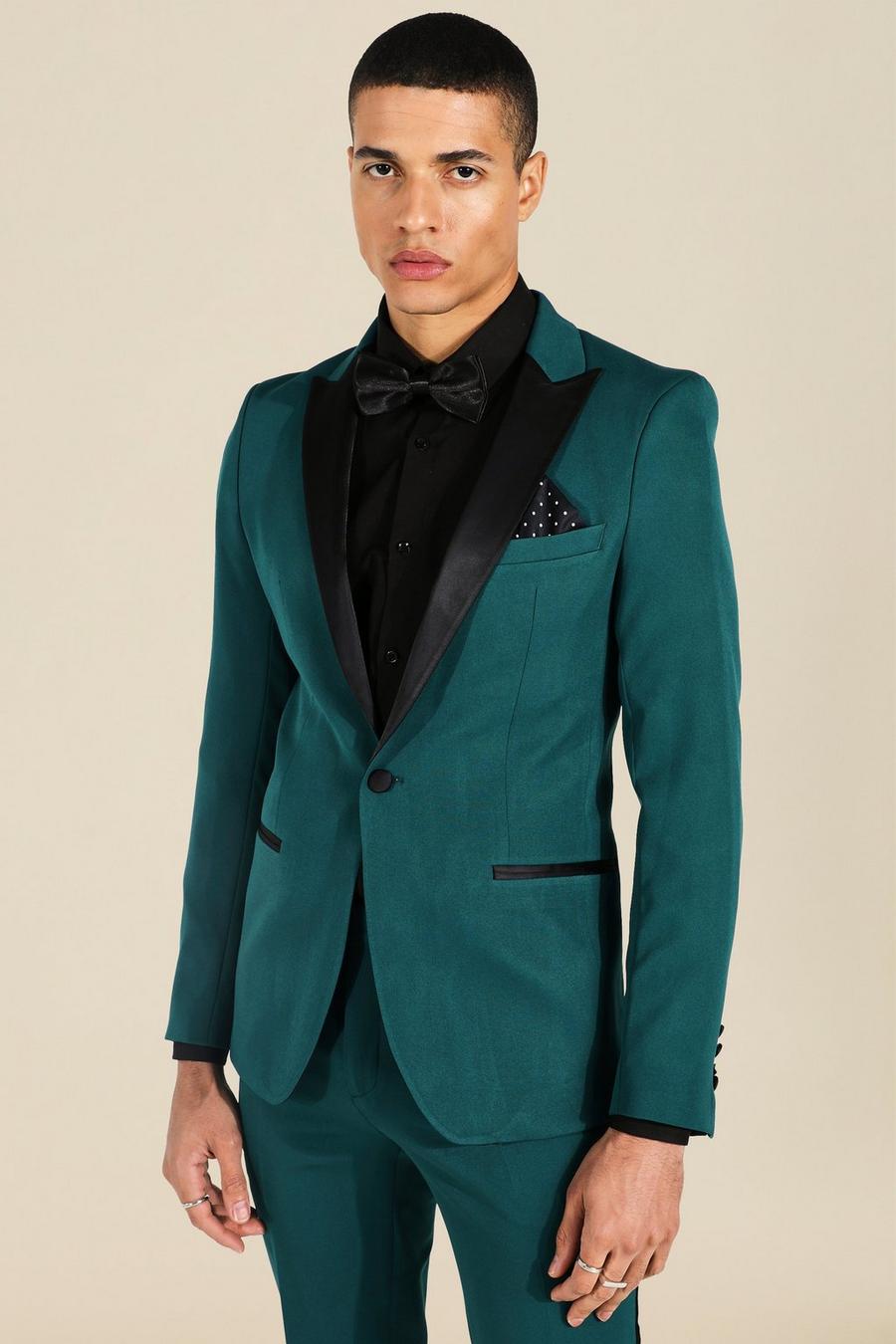 Forest verde Skinny Tuxedo Single Breasted Suit Jacket image number 1