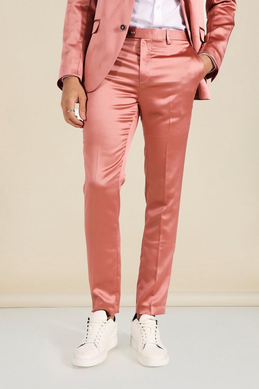 Pink Skinny Satin Design Suit Trousers image number 1