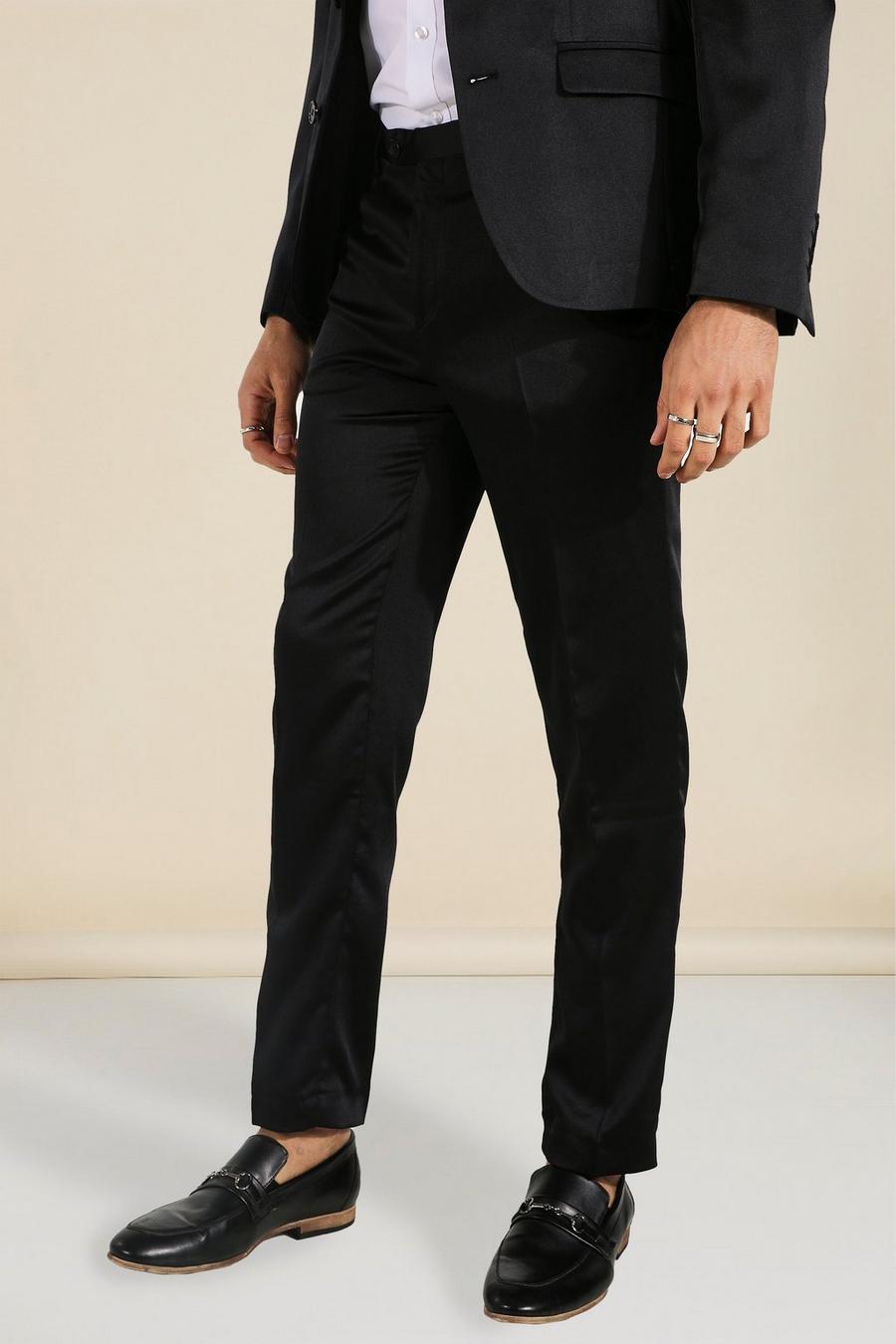 שחור מכנסי חליפה מעוצבים מסאטן בגזרה צרה image number 1