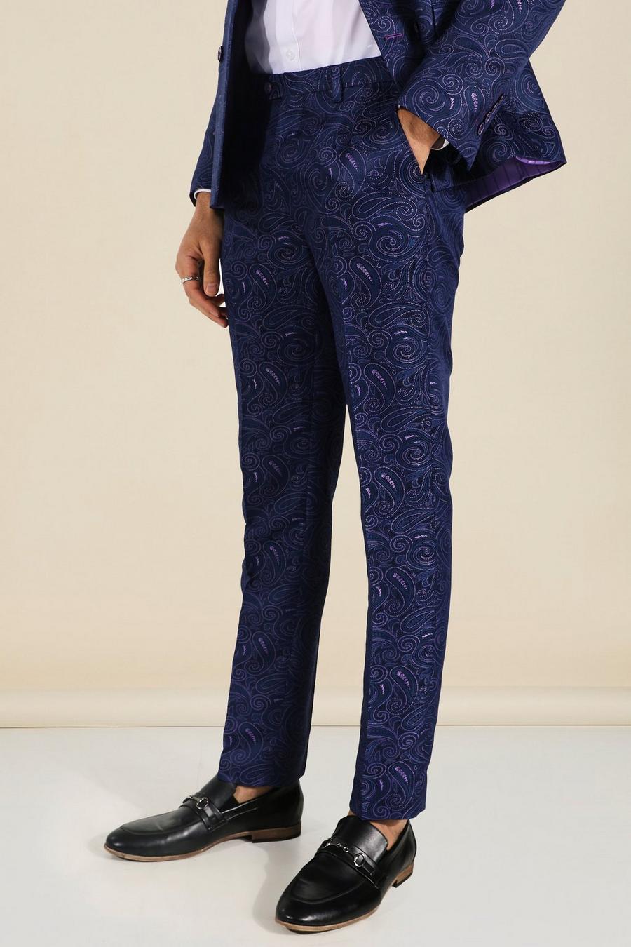 Pantaloni Slim Fit in fantasia cachemire, Purple image number 1