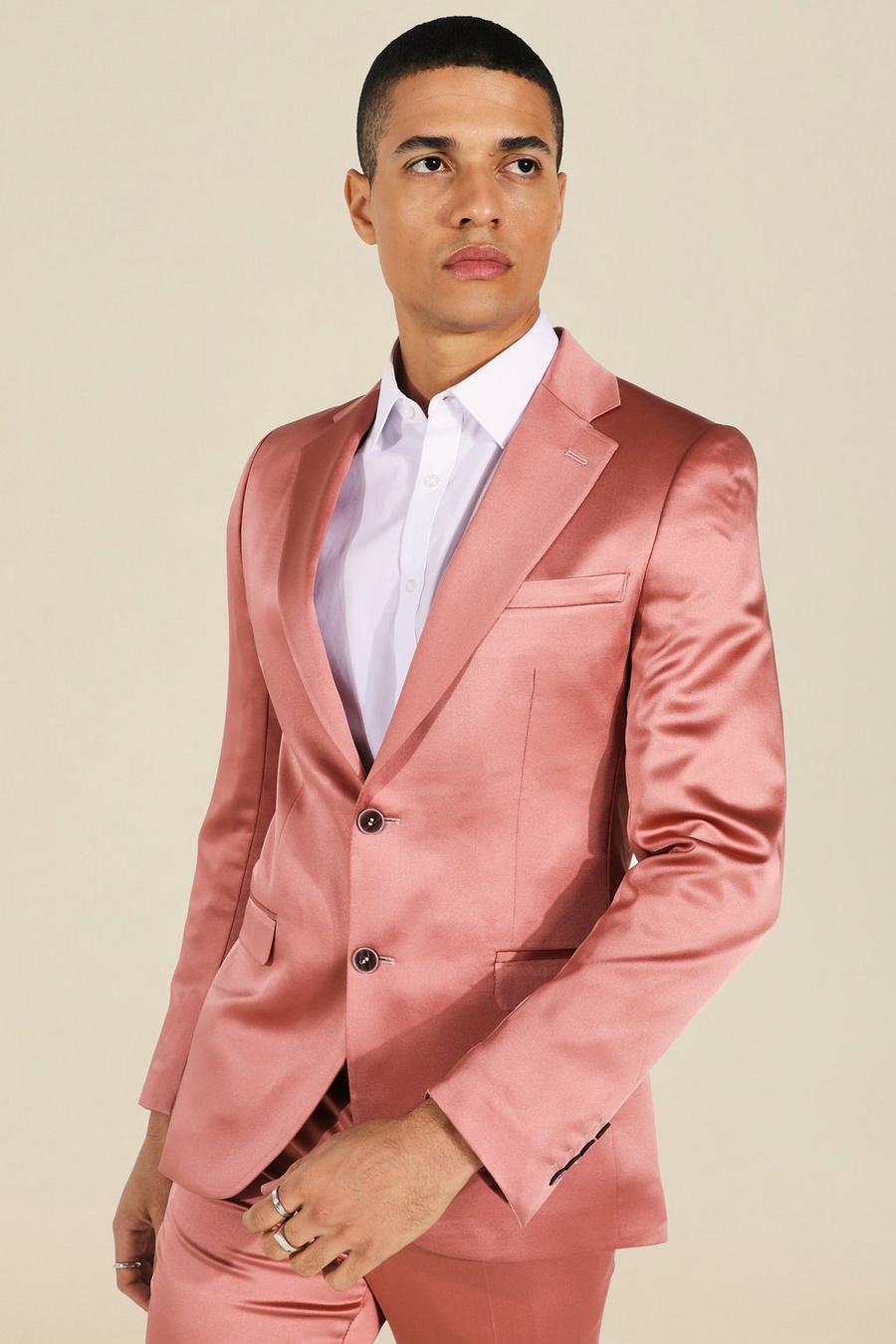 Giacca a monopetto Skinny Fit in raso con design, Pink image number 1