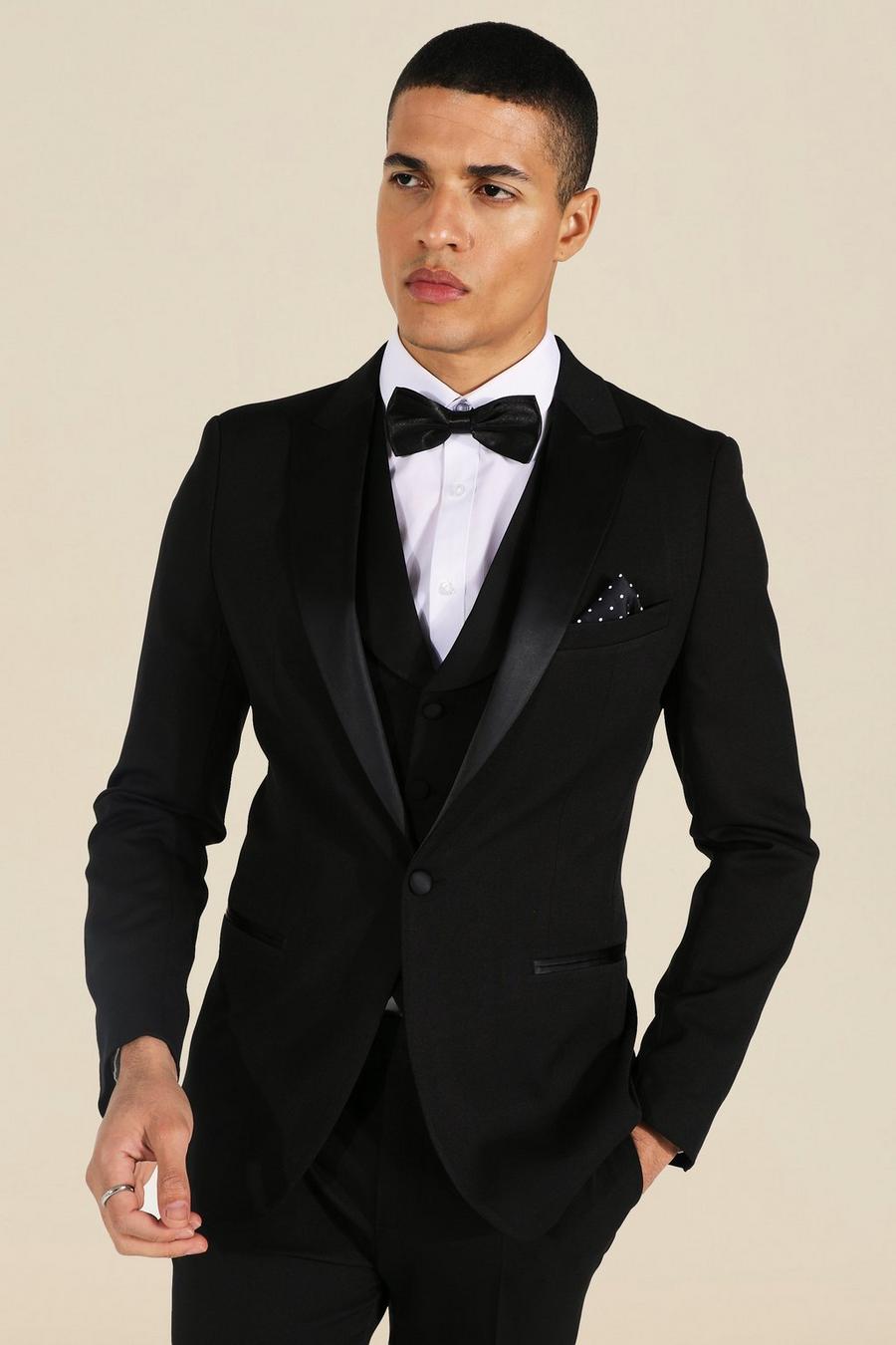 Black svart Skinny Tuxedo Single Breasted Suit Jacket image number 1