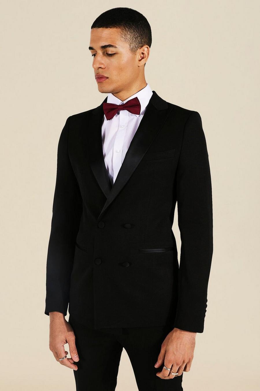 Black noir Skinny Tuxedo Double Breasted Suit Jacket