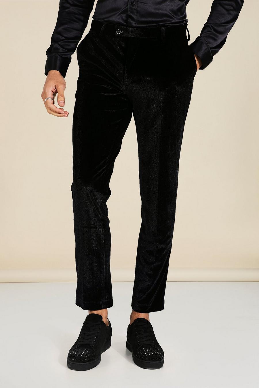 Pantaloni Slim Fit in velours, Black negro