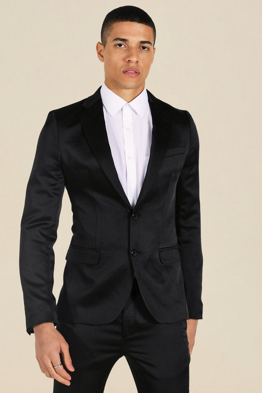 Black Super Skinny Satin Design Sb Suit Jacket image number 1