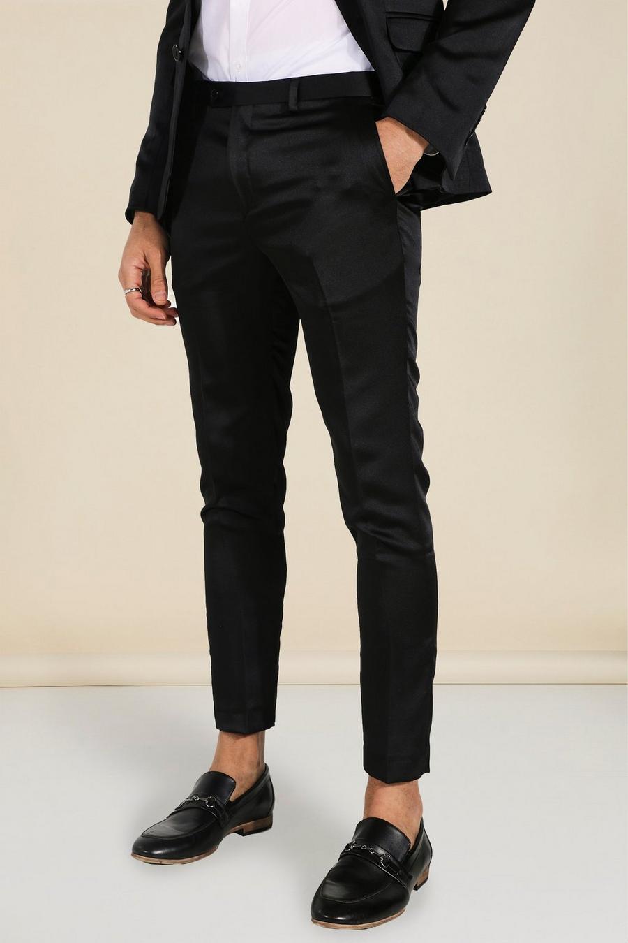 Pantaloni completo Super Skinny Fit in raso con motivi, Black negro