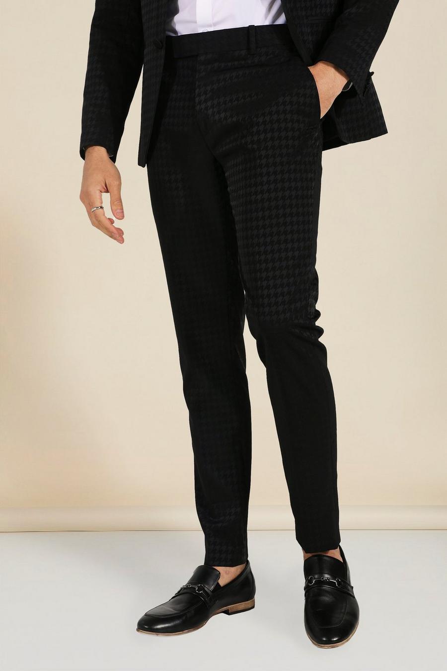 שחור negro מכנסי סקיני עם הדפס משבצות משוננות בשני צבעים 