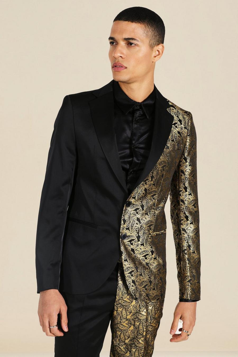 Black Slim Spliced Jacquard Single Breasted Suit Jacket