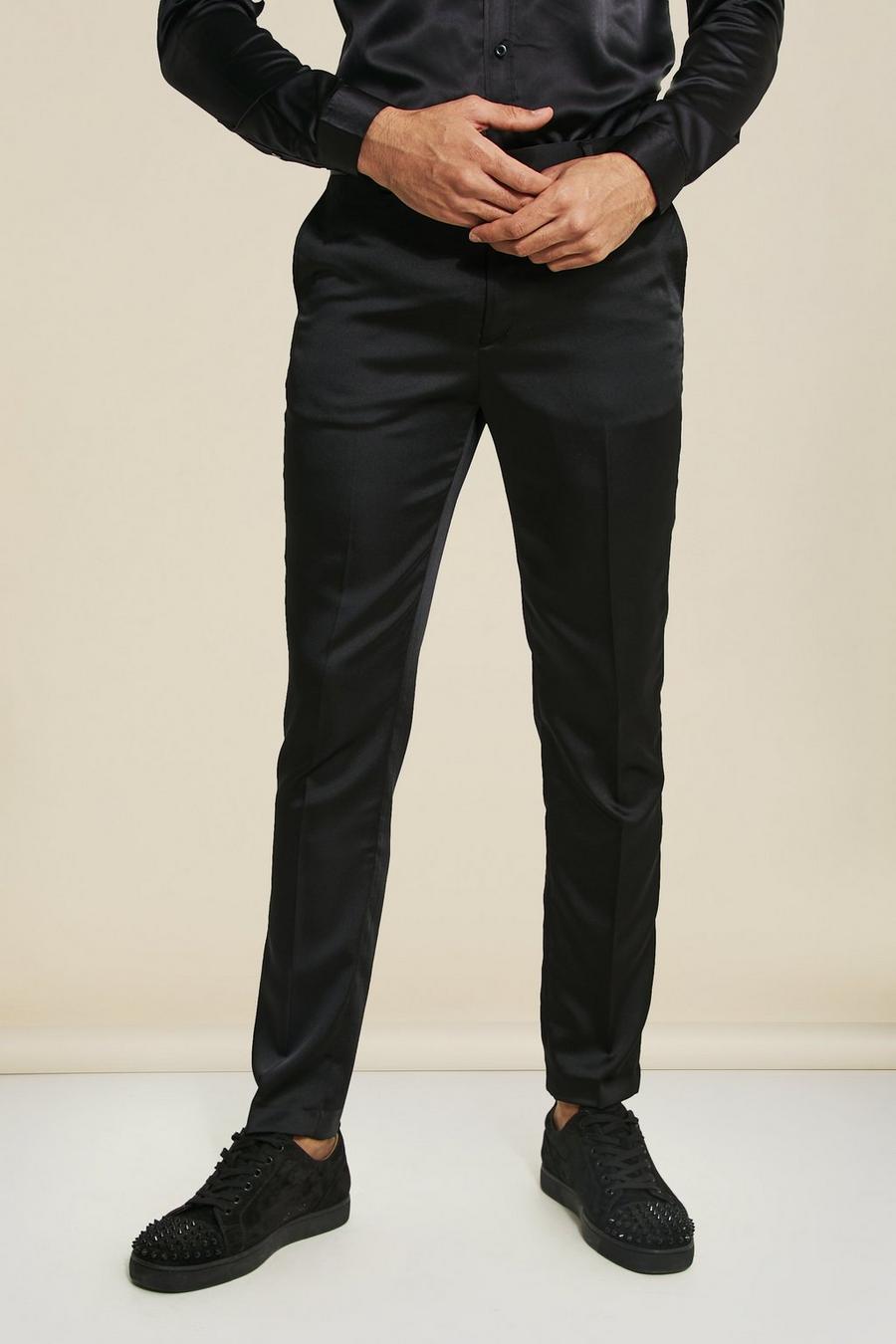 Pantaloni Skinny Fit in raso con design, Black