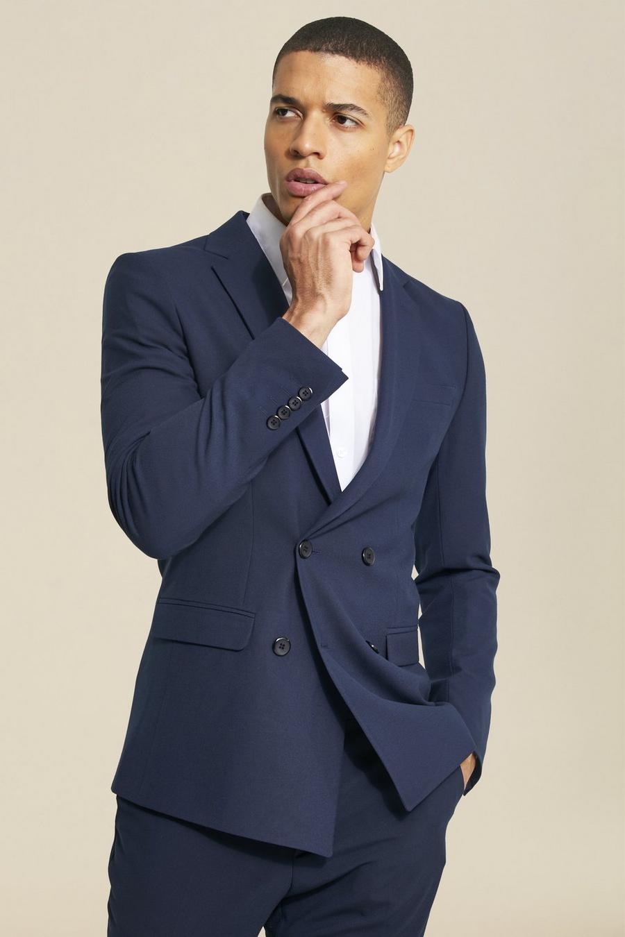 Super Skinny Navy Double Breasted Jacket image number 1