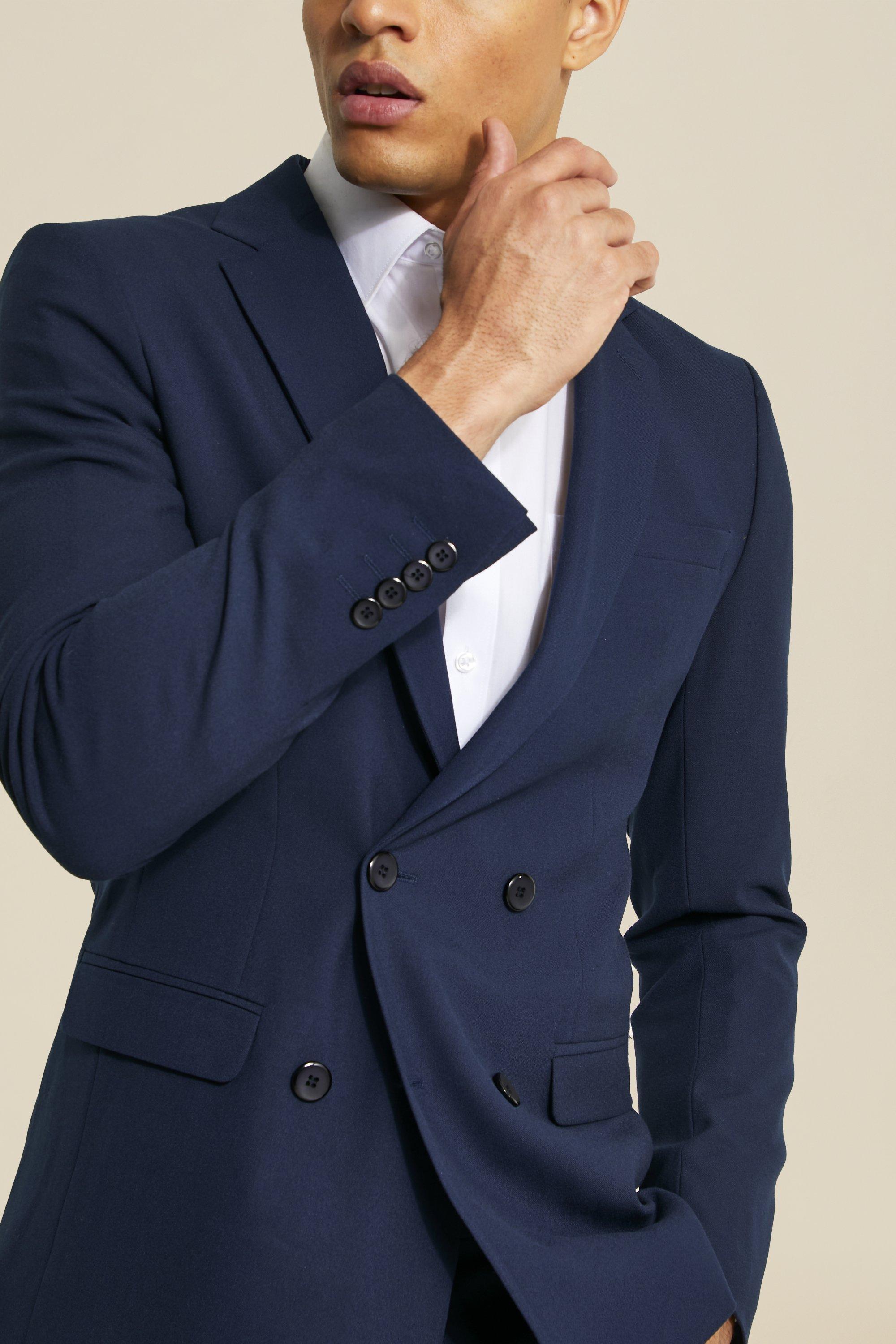 Navy double outlet breasted blazer mens