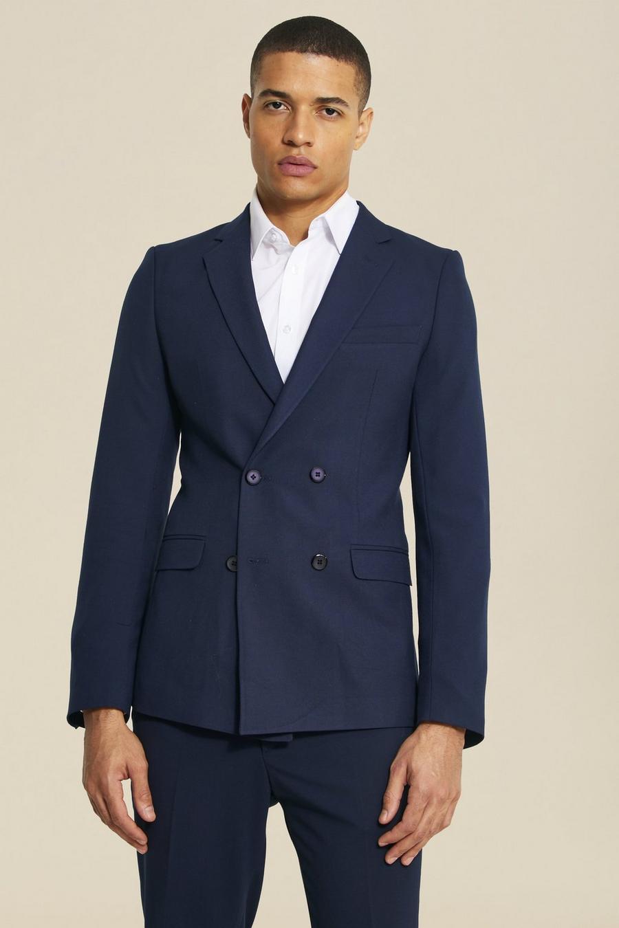 Skinny Navy Double Breasted Jacket image number 1