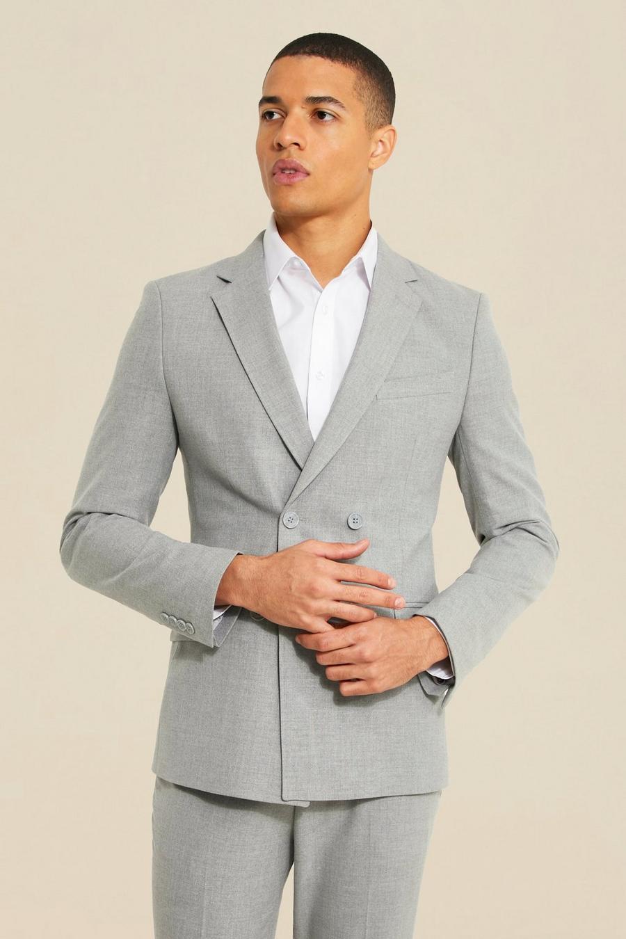 Chaqueta ajustada gris con botonadura doble, Grey image number 1