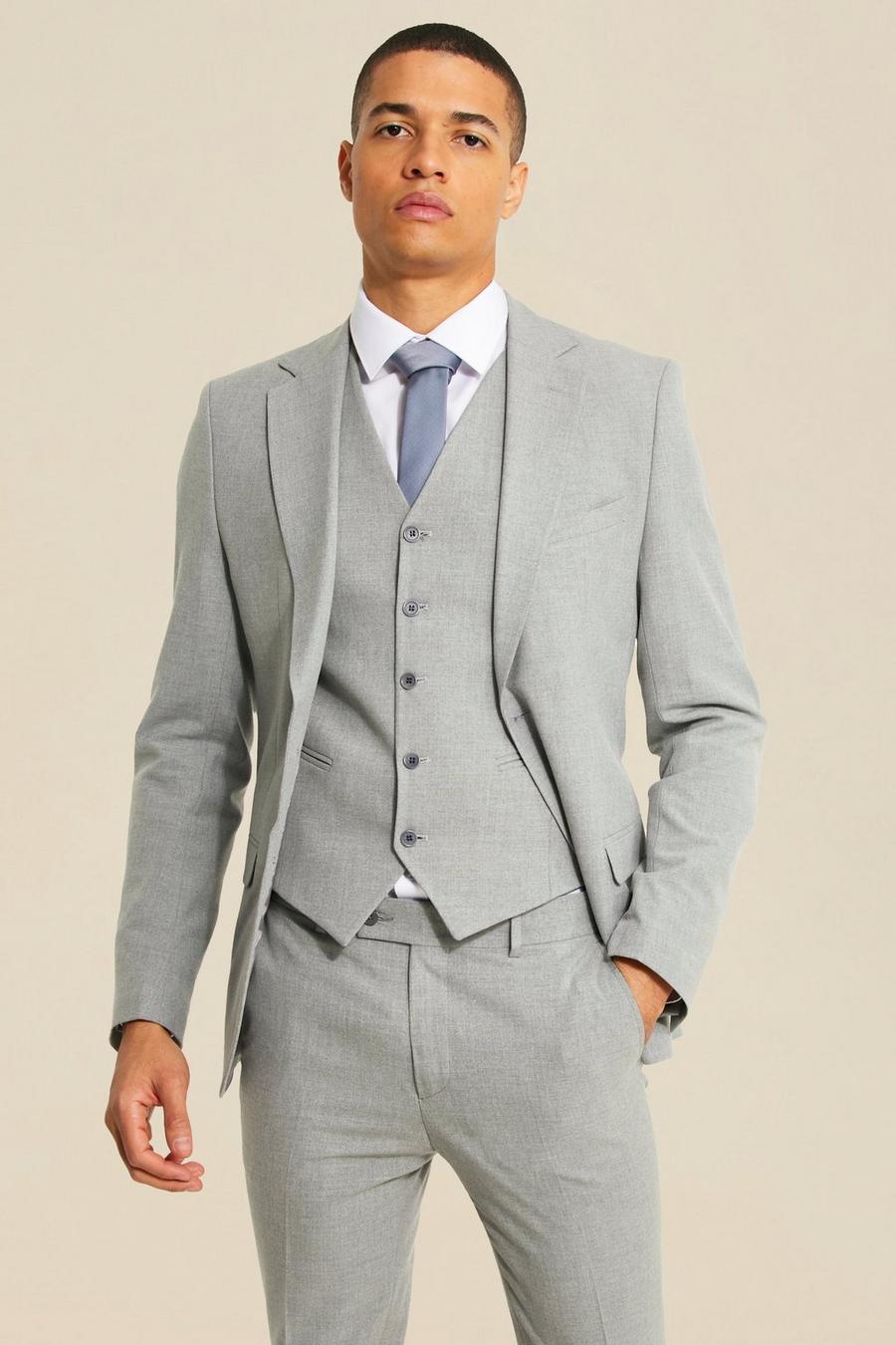 Einreihige graue Super Skinny Anzugjacke, Grey image number 1