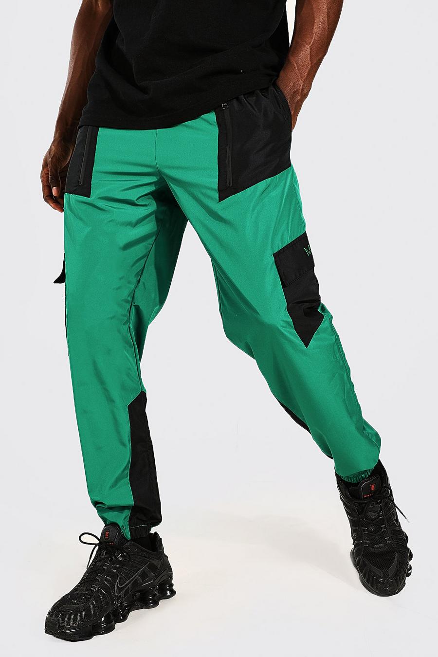 ירוק מכנסי דגמ"ח בגזרה רגילה עם פאנל בצבעים מנוגדים image number 1