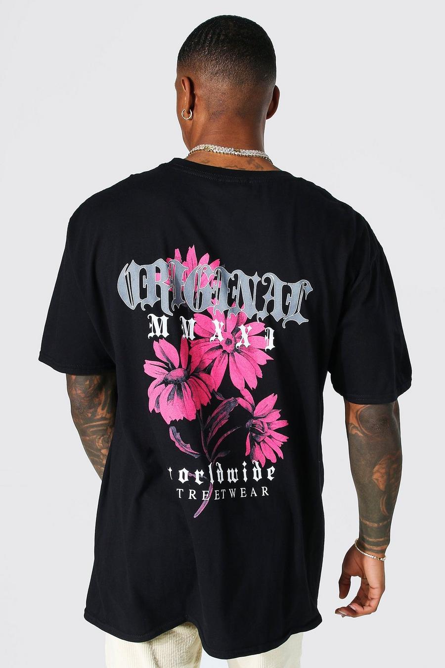 Black Oversized Floral Graphic T-shirt image number 1