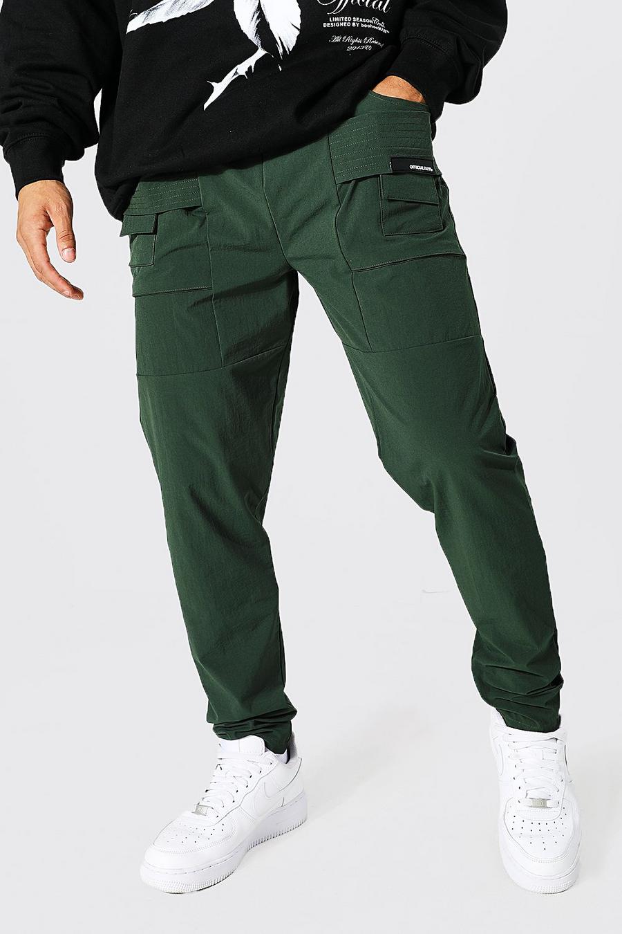 Pantalón ajustado elástico con bolsillos cargo 3D, Olive image number 1