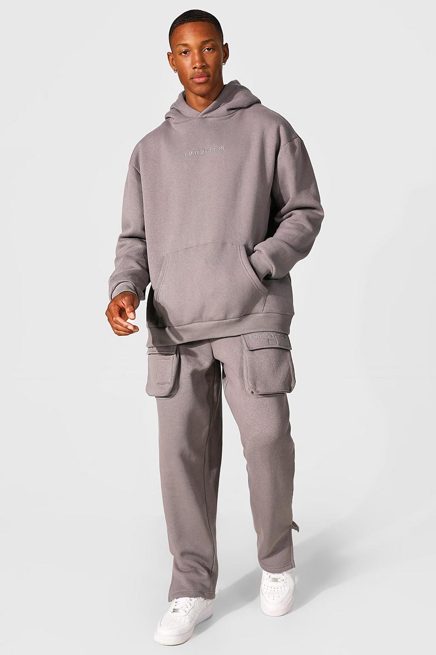 Charcoal Oversized Limited Hooded Cargo Tracksuit image number 1