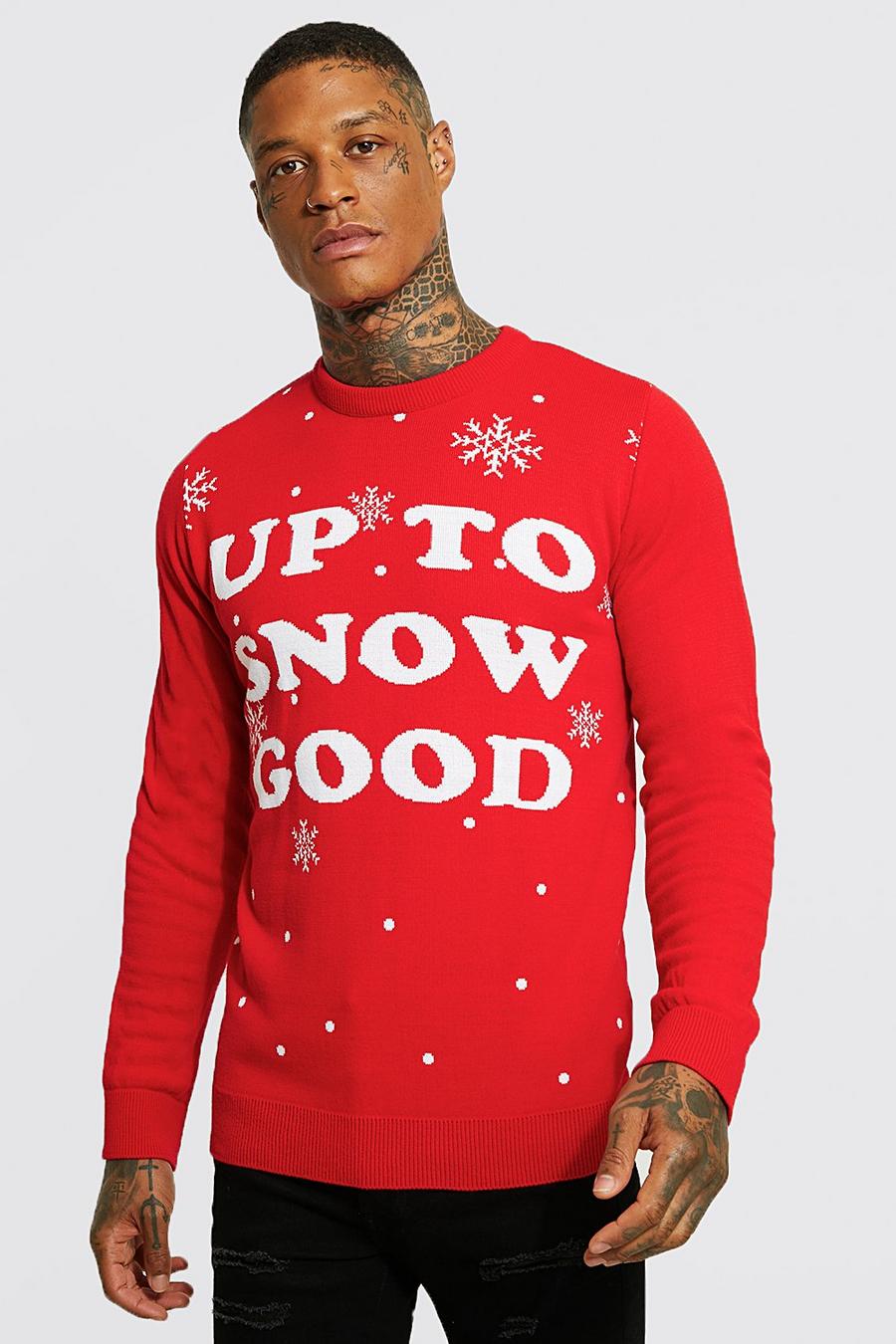 אדום סוודר לחג המולד עם כיתוב Up To Snow Good image number 1