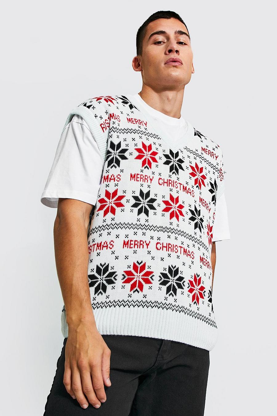 White Merry Christmas Fairisle Knitted Vest image number 1