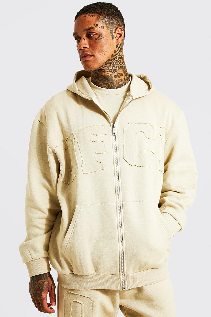 Sand Oversized Ofcl Applique Zip Through Hoodie image number 1
