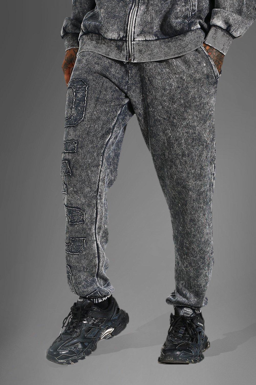 acid wash jean joggers mens